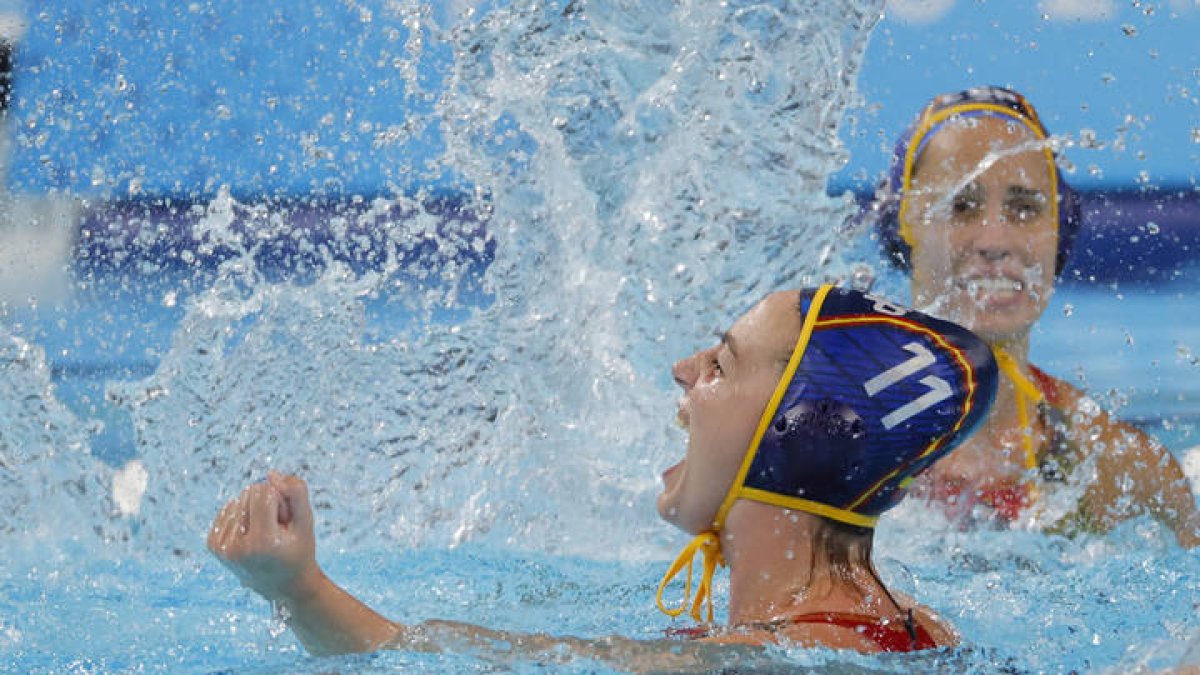 La waterpolista española Maica García Godoy celebra tras marcar ante Australia.