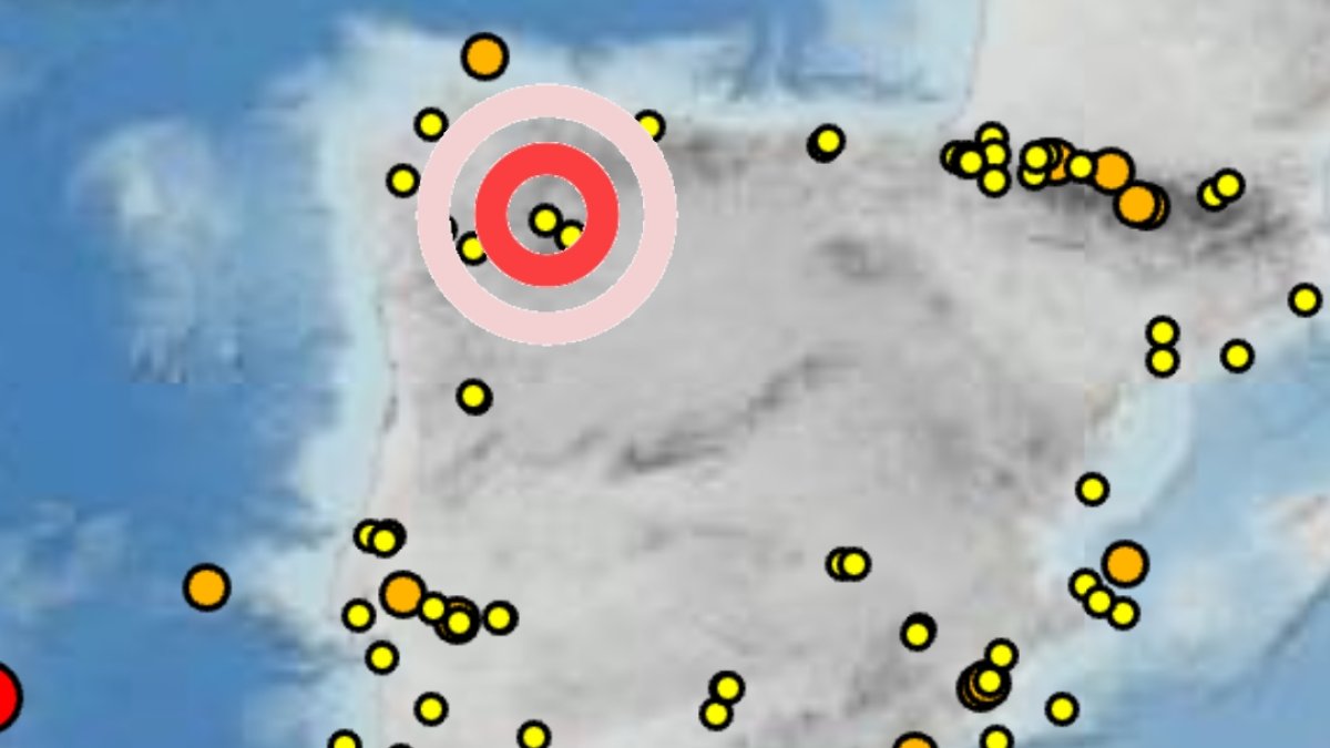 El epicentro del seísmo señalizado en un mapa del Instituto Geográfico Nacional.