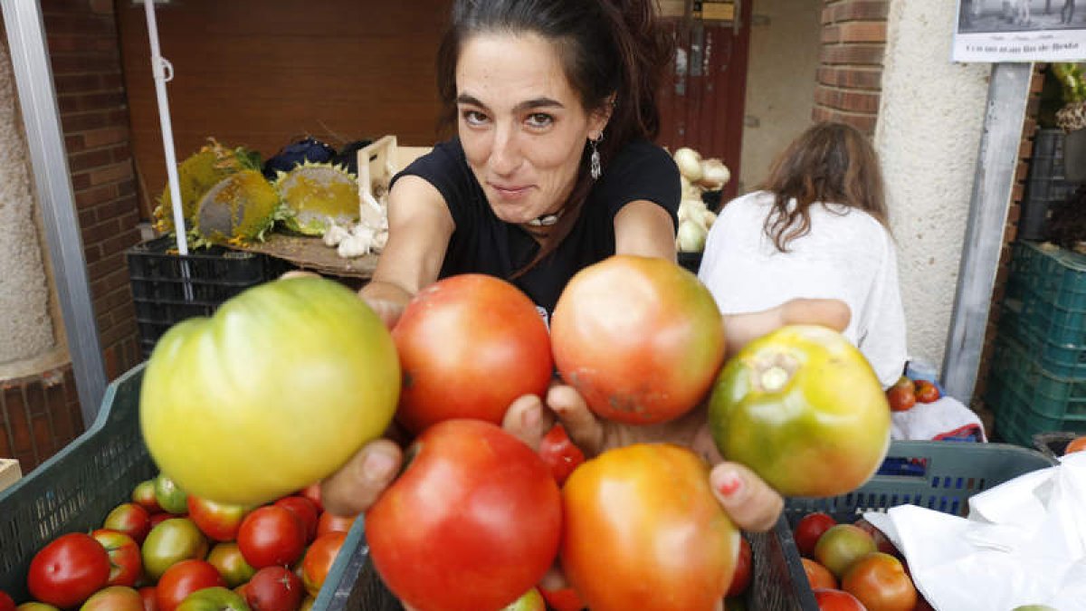 Imagen de archivo de uno de los puestos de la Feria del Tomate de Mansilla de las Mulas.  FERNANDO OTERO
