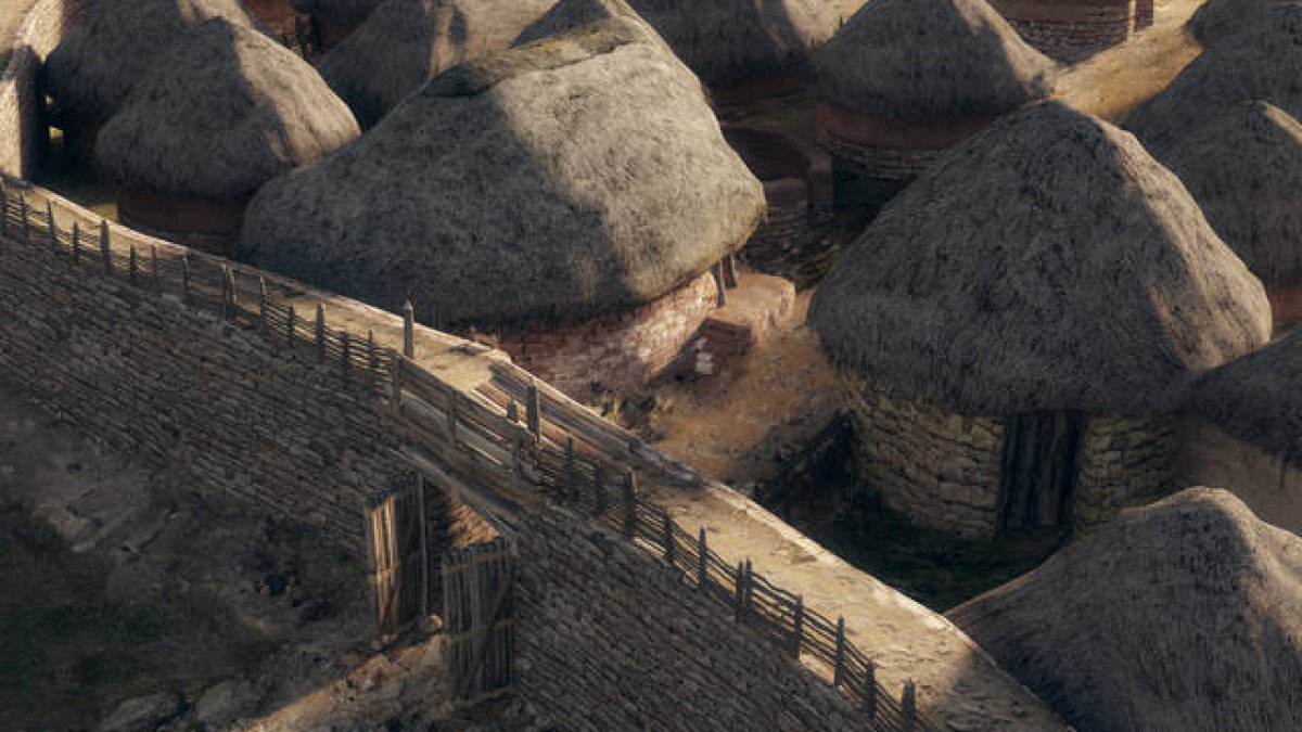 Reconstrucción del poblado desde una perspectiva en detalle. CARONTE PATRIMONIO