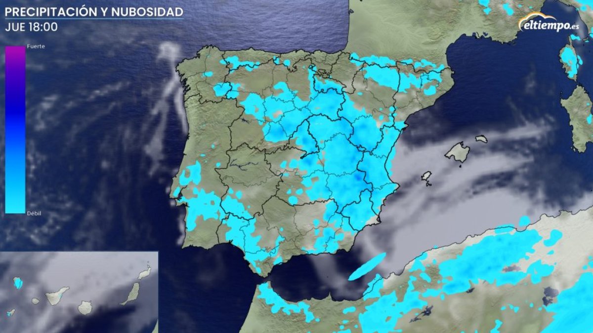 Previsión de lluvias para el jueves.