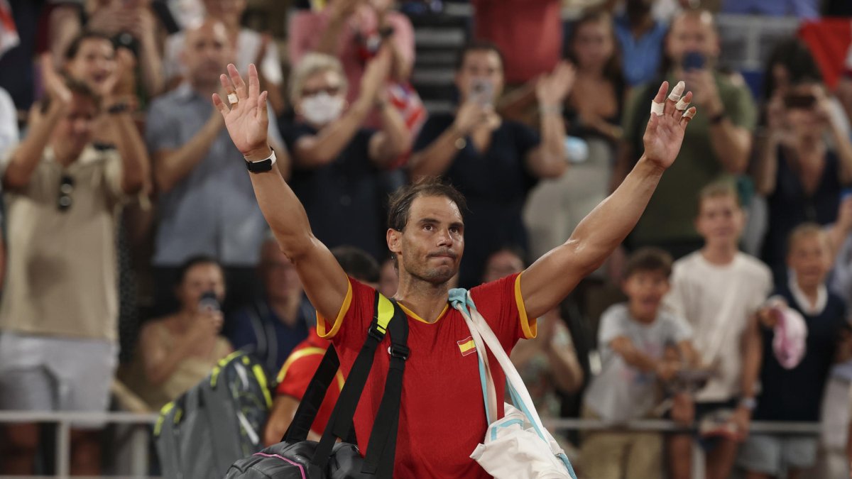 El español Rafa Nadal, tras perder junto a Carlos Alcaraz en los Juegos./ Juanjo Martín