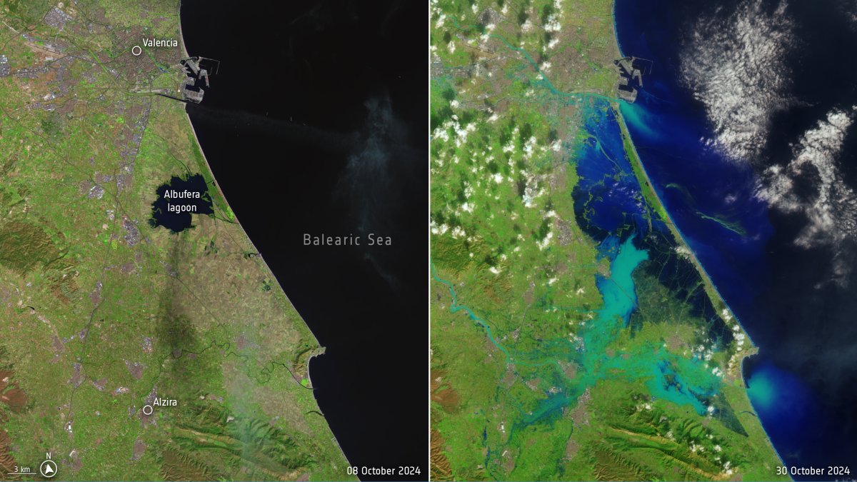 Las inundaciones de Valencia, desde el espacio.
