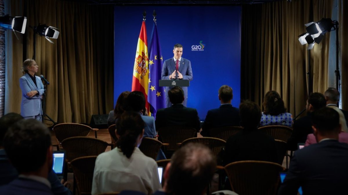 Pedro Sánchez ayer, en el G20 en Río de Janeiro. EFE/ André Coelho