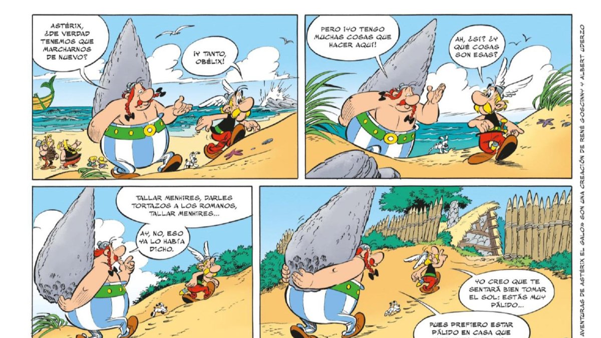 Astérix y Obélix viajarán para comprobar si el sol brilla lejos de su irreductible aldea gala en una nueva aventura que se publicará el 23 de octubre de 2025.