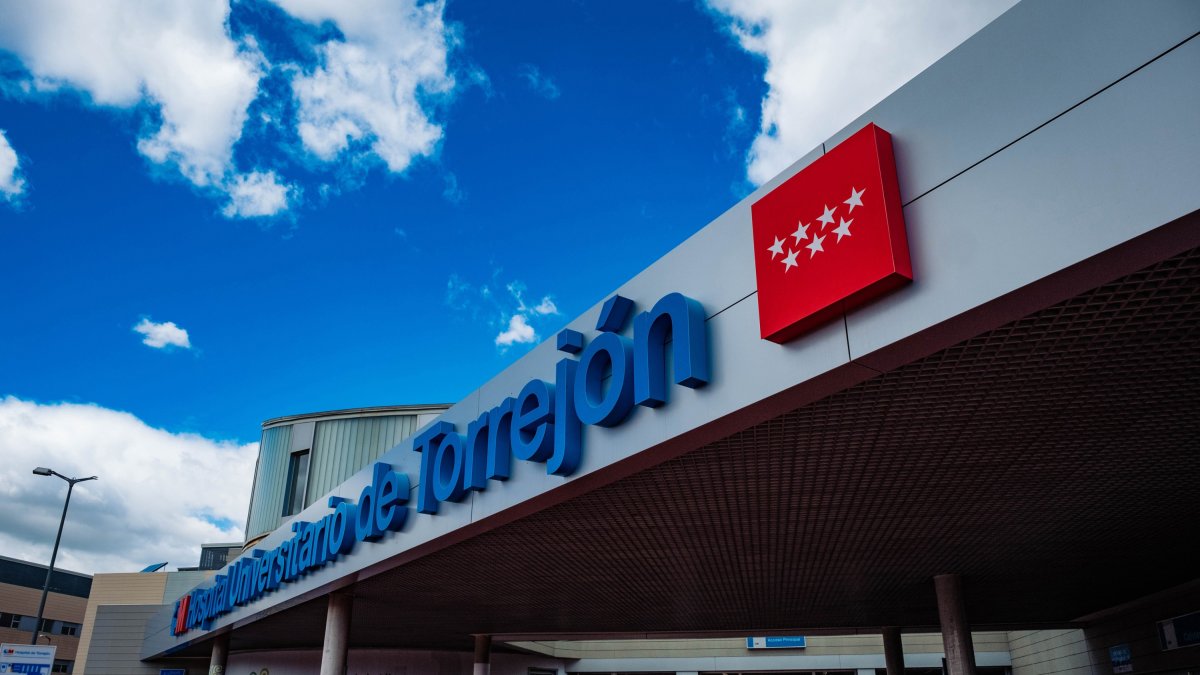 Fachada del Hospital Universitario de Torrejón donde nació la primera bebé española de 2025