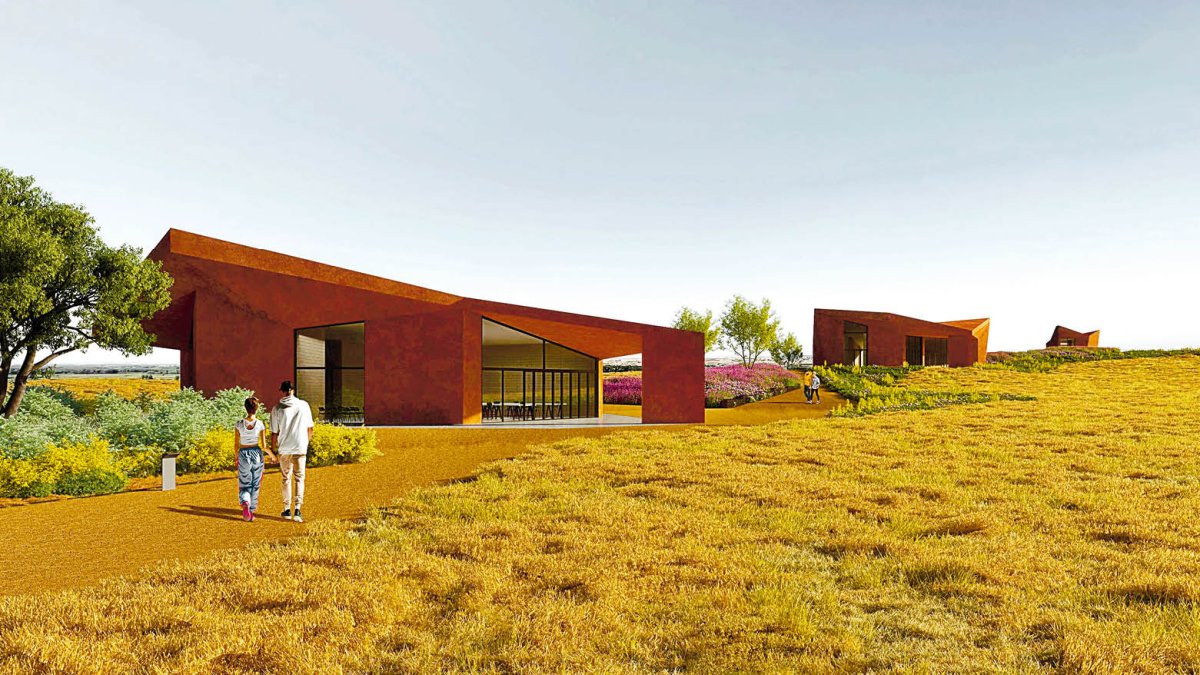 Recreación de los tres edificios del futuro Centro de Interpretación de Lancia. Gon Architects