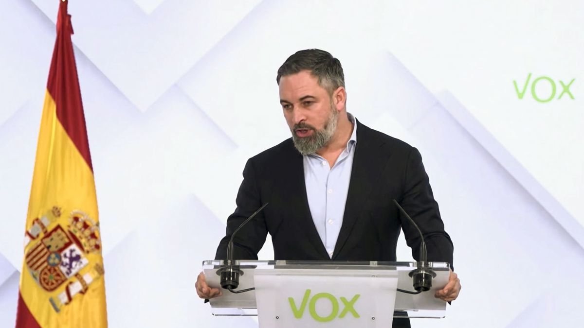 Santiago Abascal ayer, tras la reunión del Comité de Acción Política de Vox. Prensa Vox
