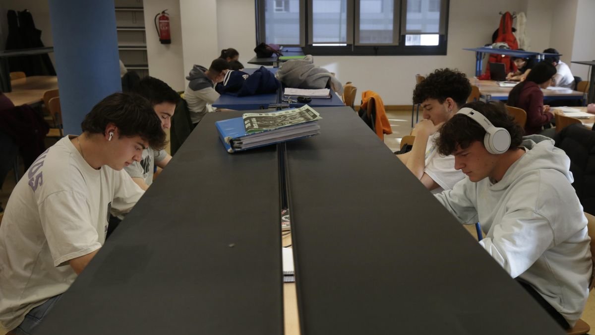 Alumnos en la Bilbioteca San Isidoro, en el Campus de Vegazana. fernando otero