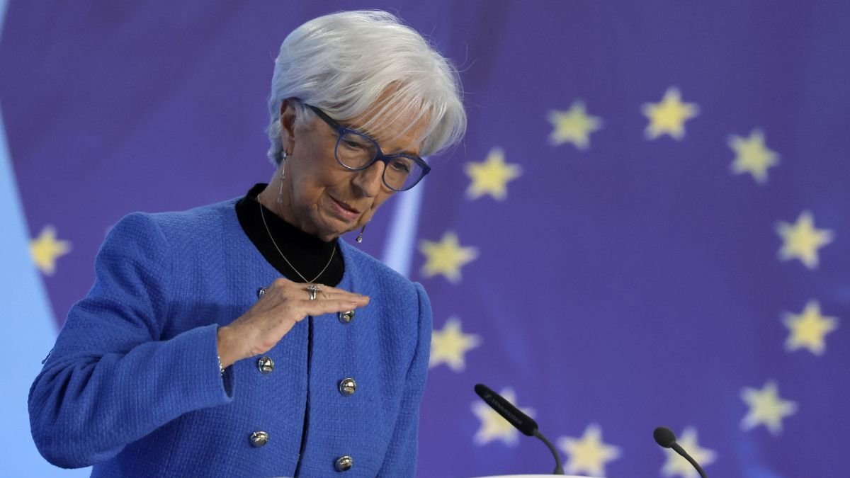 Christine Lagarde, presidenta del BCE, ayer en la rueda de prensa.