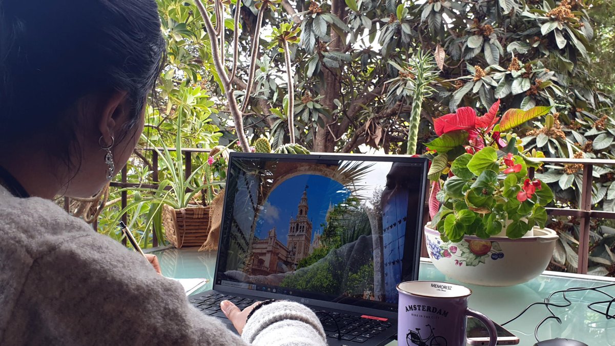 Imagen de archivo de una joven teletrabajando desde su casa. EFE/Olga Labrador
