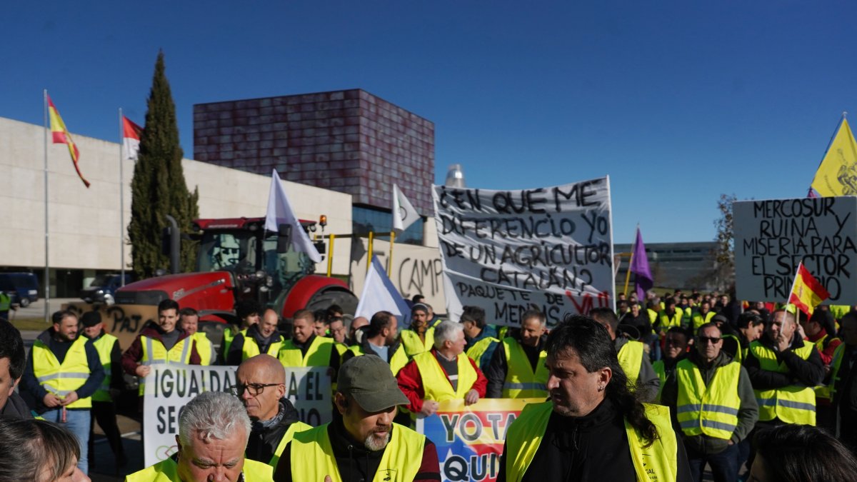El sector agrario y ganadero, convocado por Unaspi, protesta ante las Cortes, bajo el lema 'Por el futuro del campo español, quedarse en casa no es la solución'.