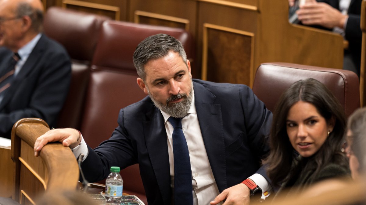 Archivo - El líder de VOX, Santiago Abascal, durante una sesión plenaria, en el Congreso de los Diputados, a 26 de noviembre de 2024, en Madrid (España).