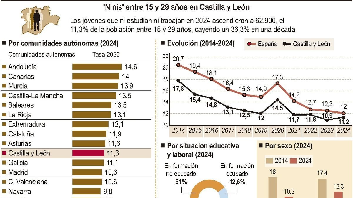 Castilla y León tienen 20.000 «ninis» menos en una década pero aún 33.600
