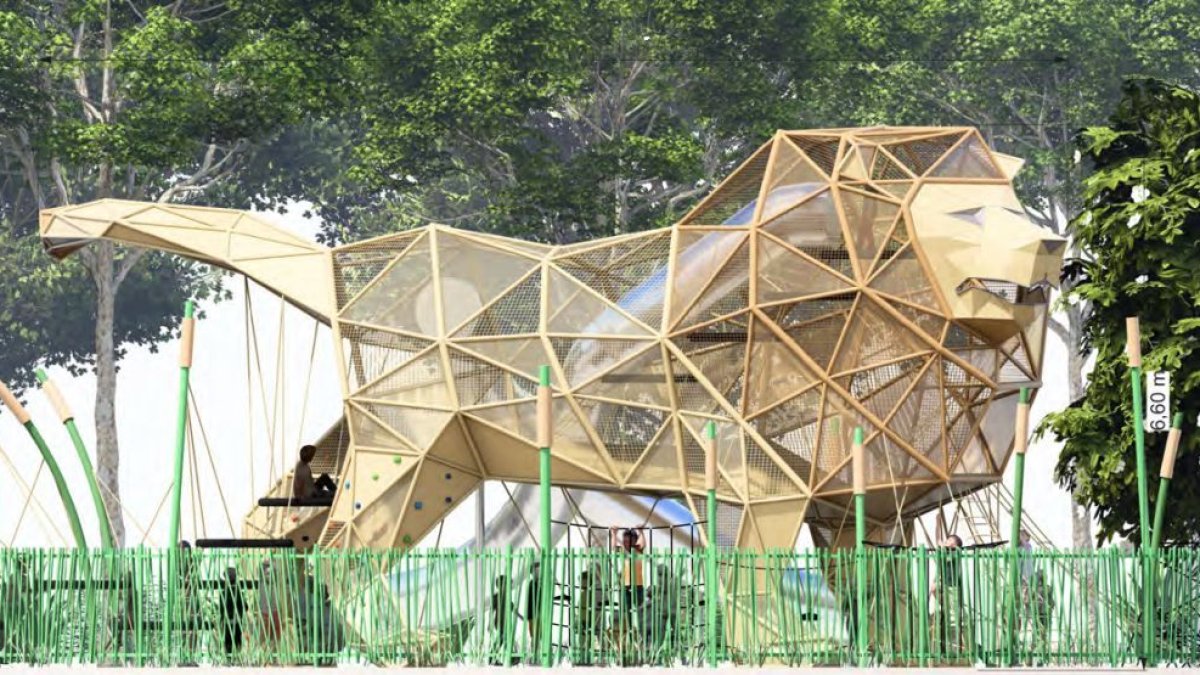 Escultura de león que lucirá el parque.
