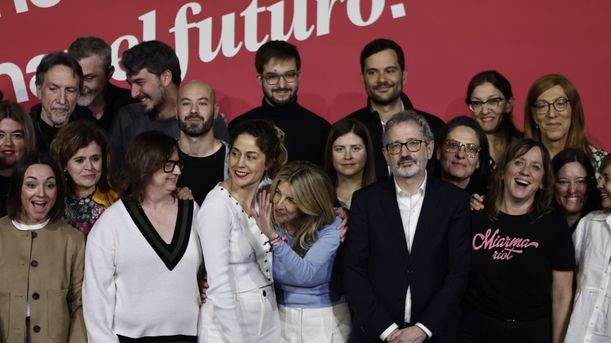 Carlos Martín, nuevo líder de Sumar junto a Lara Hernández y Yolanda Díaz.