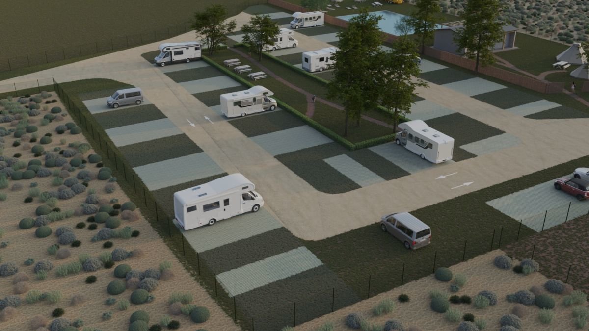Plano virtual del futuro camping de autocaravanas.