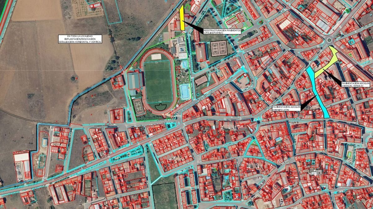 Plano con las actuaciones previstas por el Ayuntamiento de Santa María del Páramo. DL