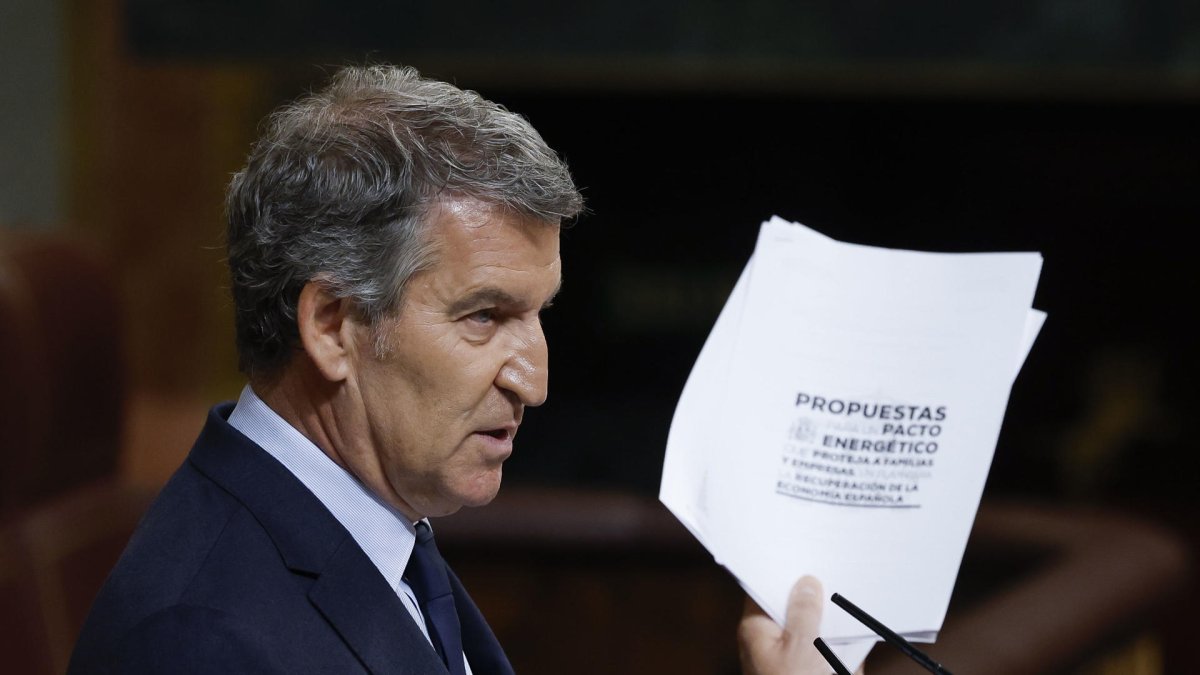 El líder del PP, Alberto Núñez Feijóo toma el turno de palabra tras la comparecencia del presidente del Gobierno, Pedro Sánchez, la pasada semana en el Congreso.