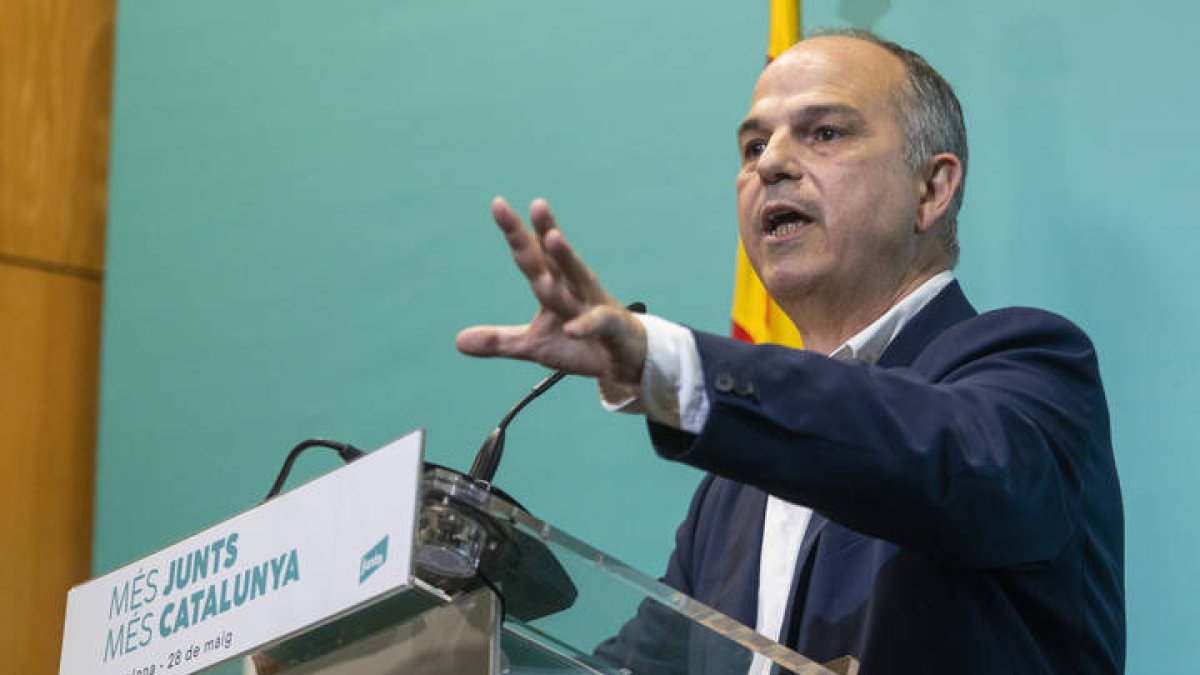 El secretario general de Junts, Jordi Turull , durante su participación este miércoles en un acto este en el marco de la campaña