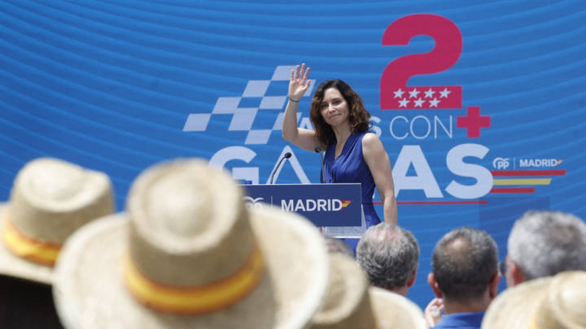 La presidenta de la Comunidad de Madrid, Isabel Díaz Ayuso durante el acto organizado por el Partido Popular para celebrar el ecuador de una legislatura.