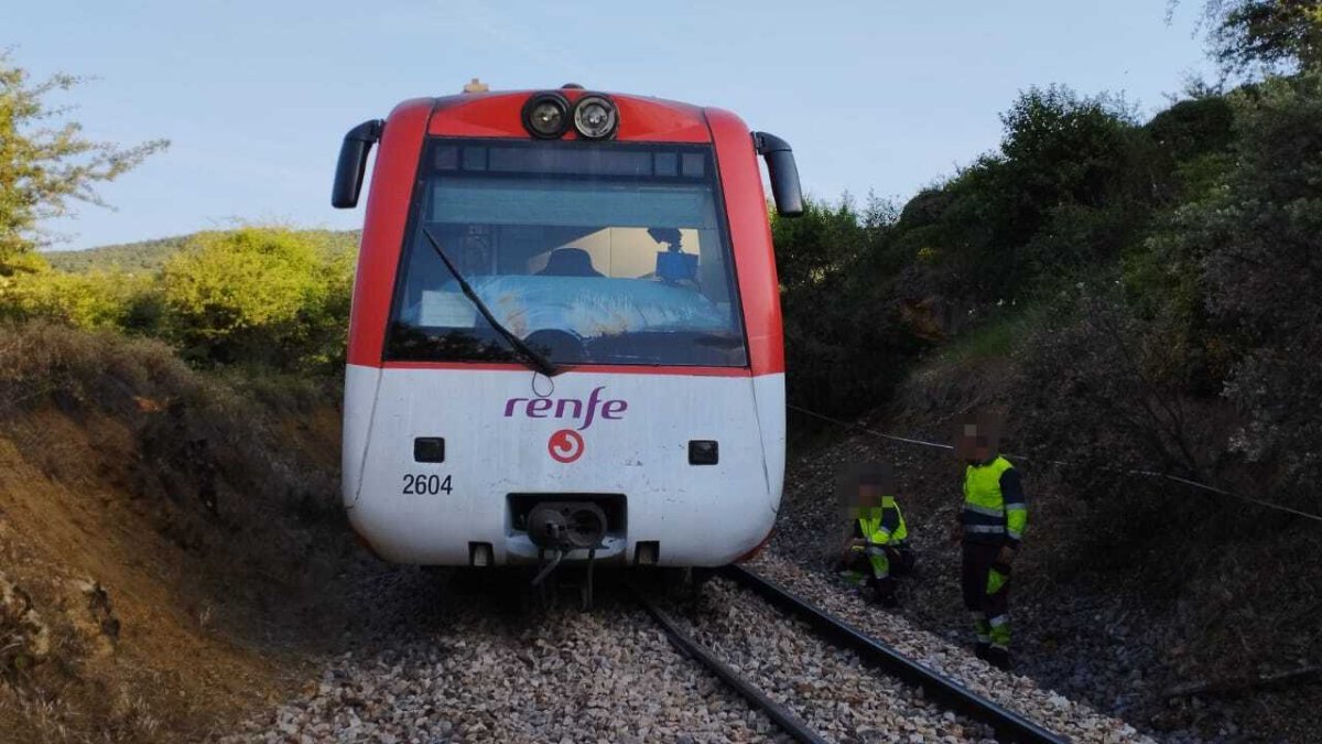 El tren Feve descarrillado en el municipio de La Ercina.