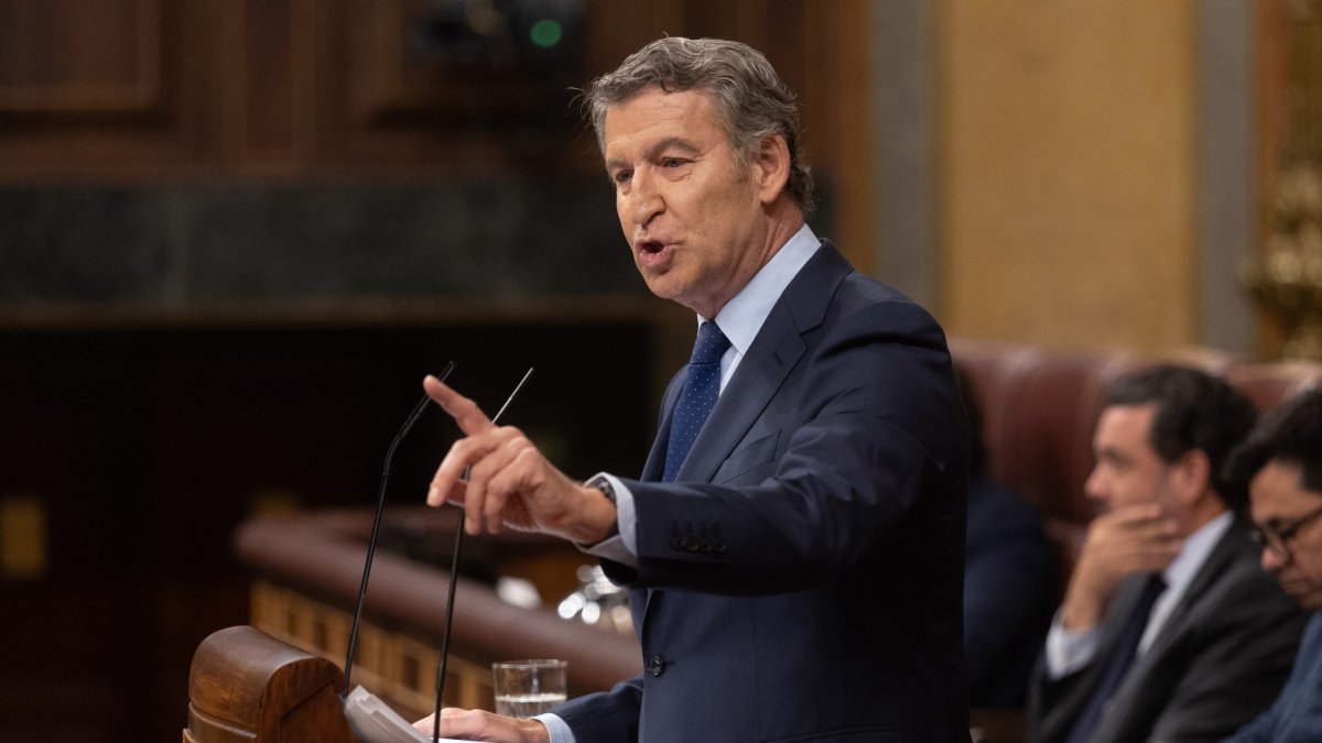El presidente del PP, Alberto Núñez Feijóo, interviene durante un pleno extraordinario, en el Congreso de los Diputados, a 9 de julio de 2025, en Madrid (España).