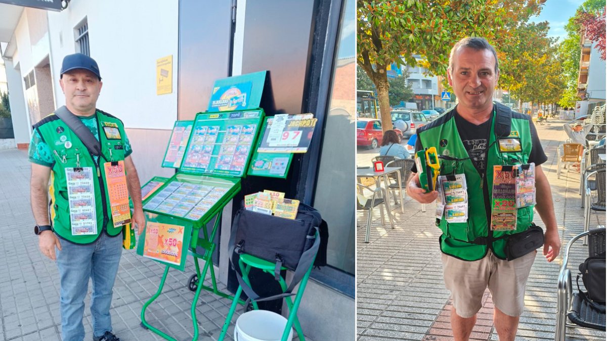 Los trabajadores de la Once que han vendido los cupones premiados, Agustín Vieitez Rodríguez y Manuel Rubén Sevano Neira.