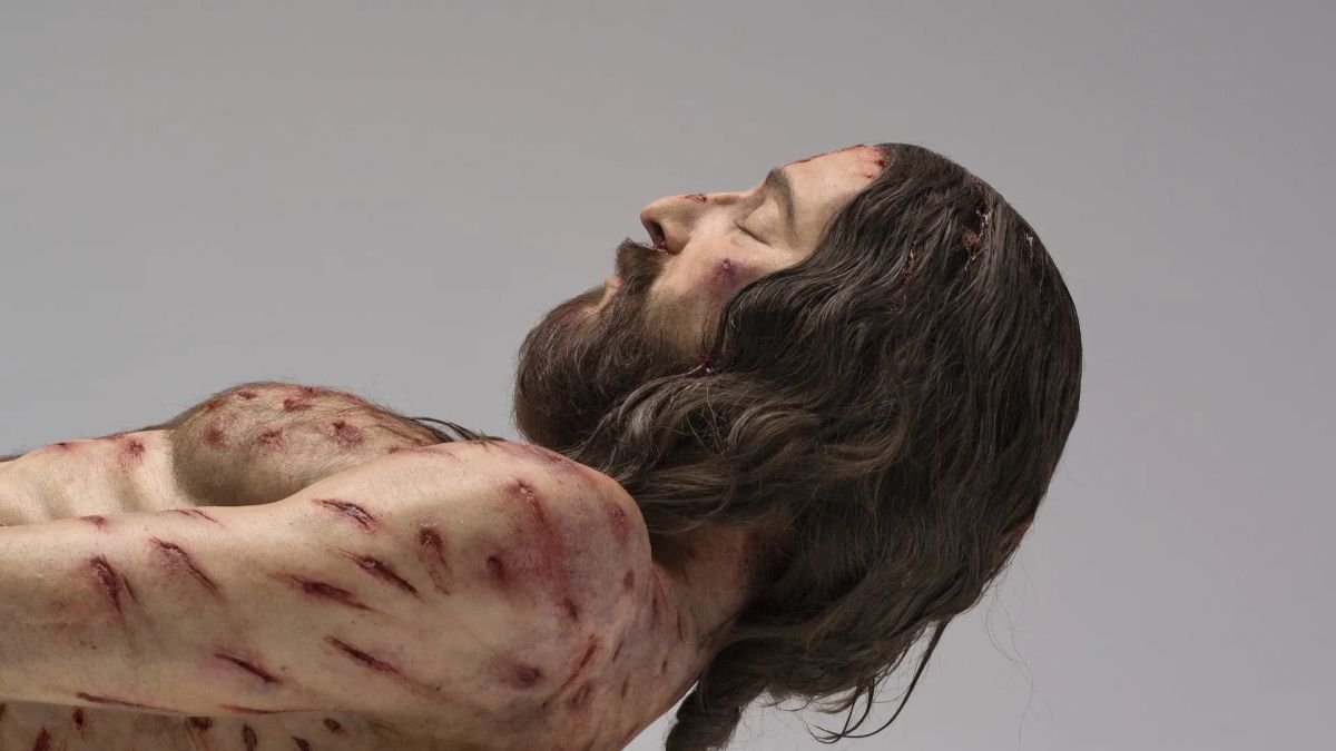 Detalle de la escultura hiperrealista de Cristo realizada a partir de las huellas de la Sábana Santa.
