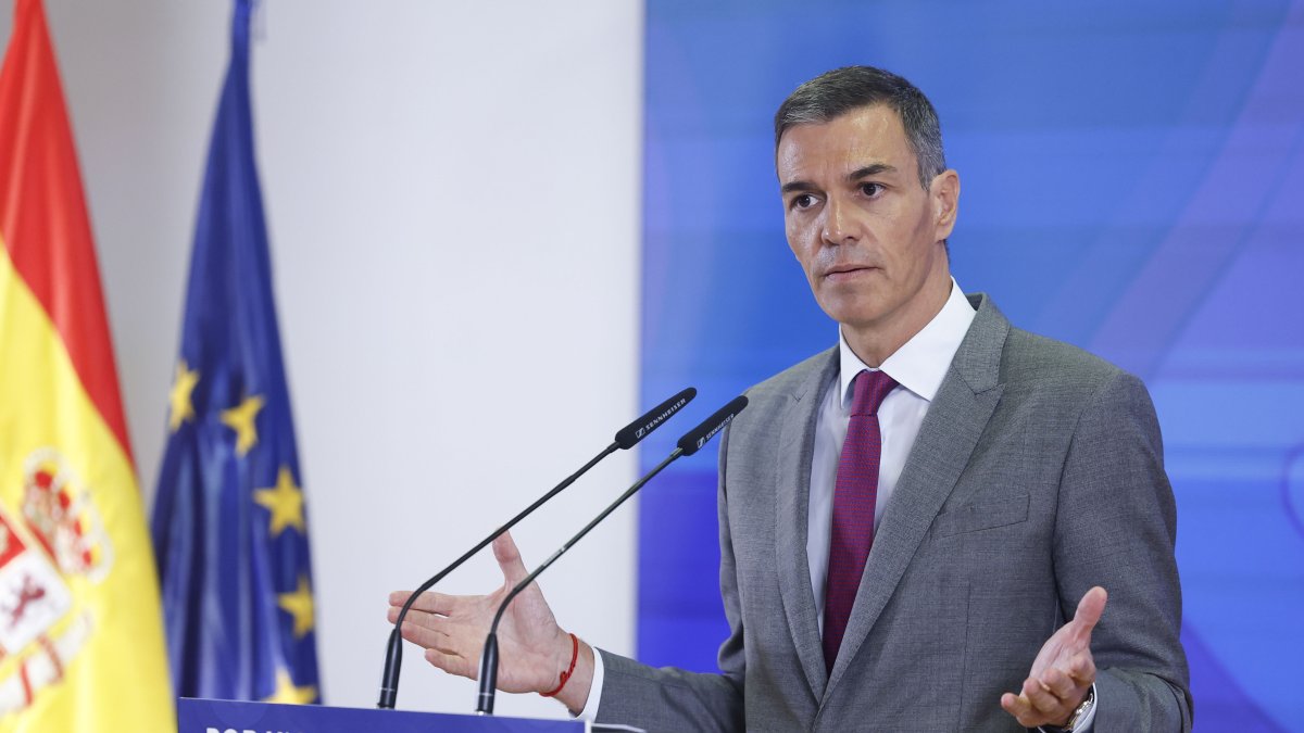 El presidente del Gobierno, Pedro Sánchez, durante la clausura de un acto en Madrid. 