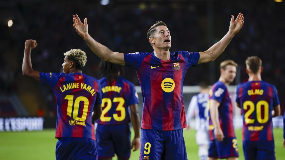Lewandowski celebra su gol que ponía el 2-1 en el marcador.