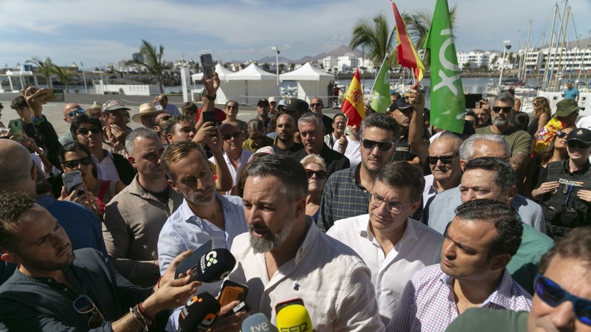El presidente de Vox, Santiago Abascal, en Arrecife (Lanzarote).