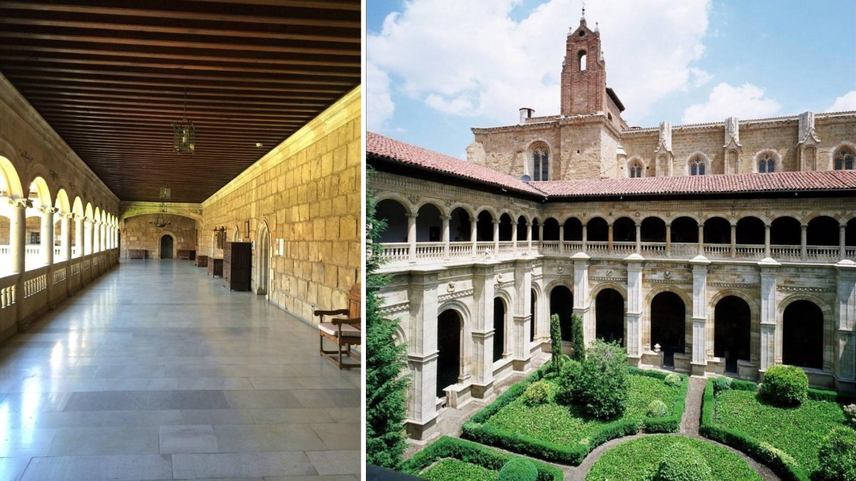 El claustro y las galerías interiores del Parador de León muestran la riqueza artística y arquitectónica de uno de los edificios más imponentes del Renacimiento español.