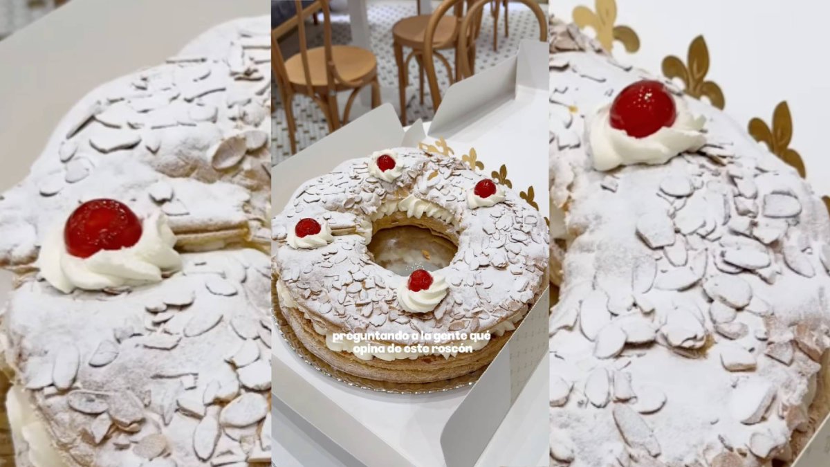 Roscón de hojaldre de mantequilla típico leonés de Nazareth Hojaldrería, elaborado con capas de hojaldre, nata casera y almendra laminada, una de las propuestas locales que inauguran la temporada navideña en León.