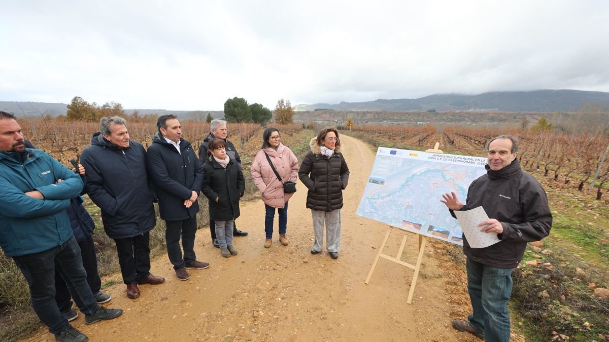La consejera y otras autoridades, en la visita a Castropodame.