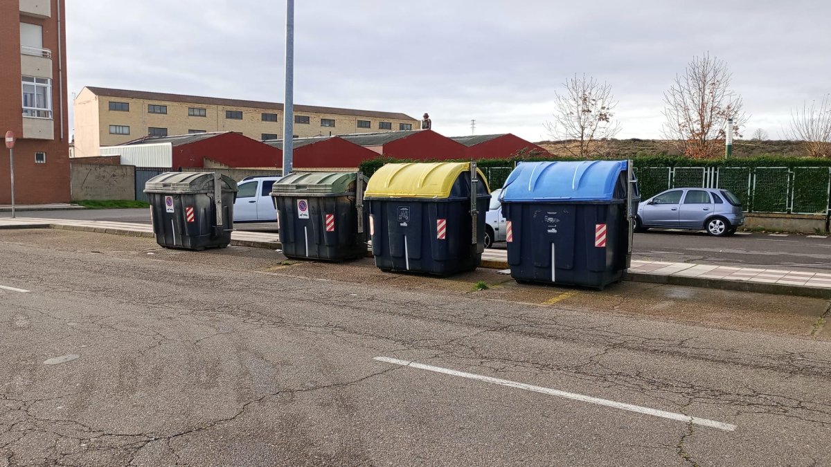 Contenedores recogidos en la Avenida de la Constitución de Trobajo del Camino,