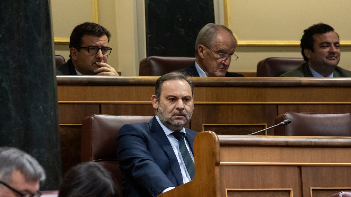 El diputado del Grupo Mixto y exministro de Transportes José Luis Ábalos durante una sesión plenaria, en el Congreso.