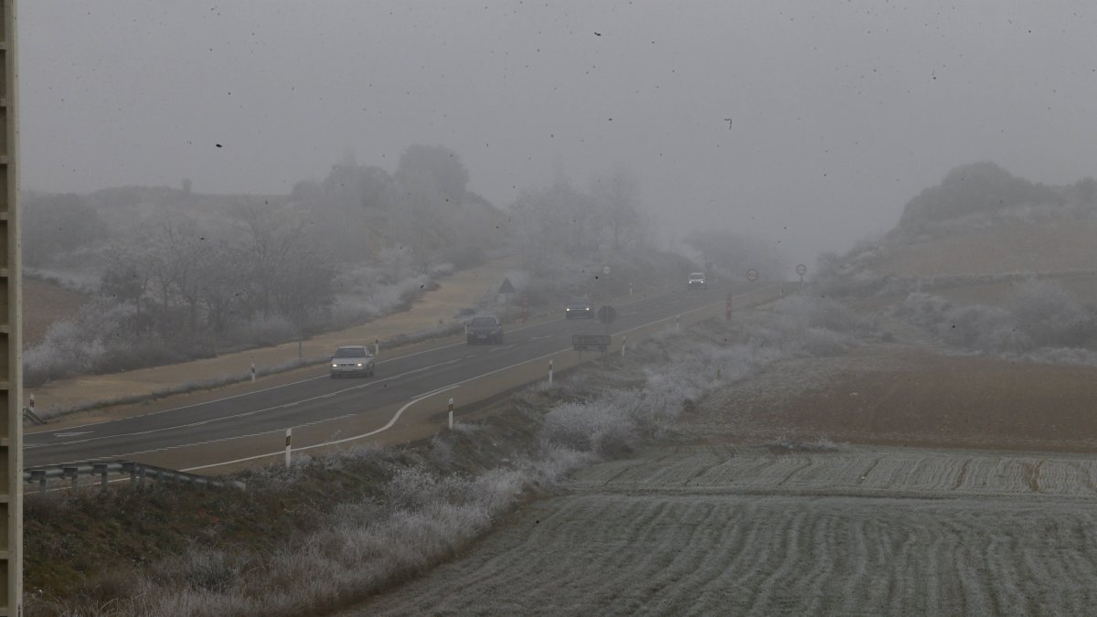 Heladas y niebla en una imagen de archivo en León