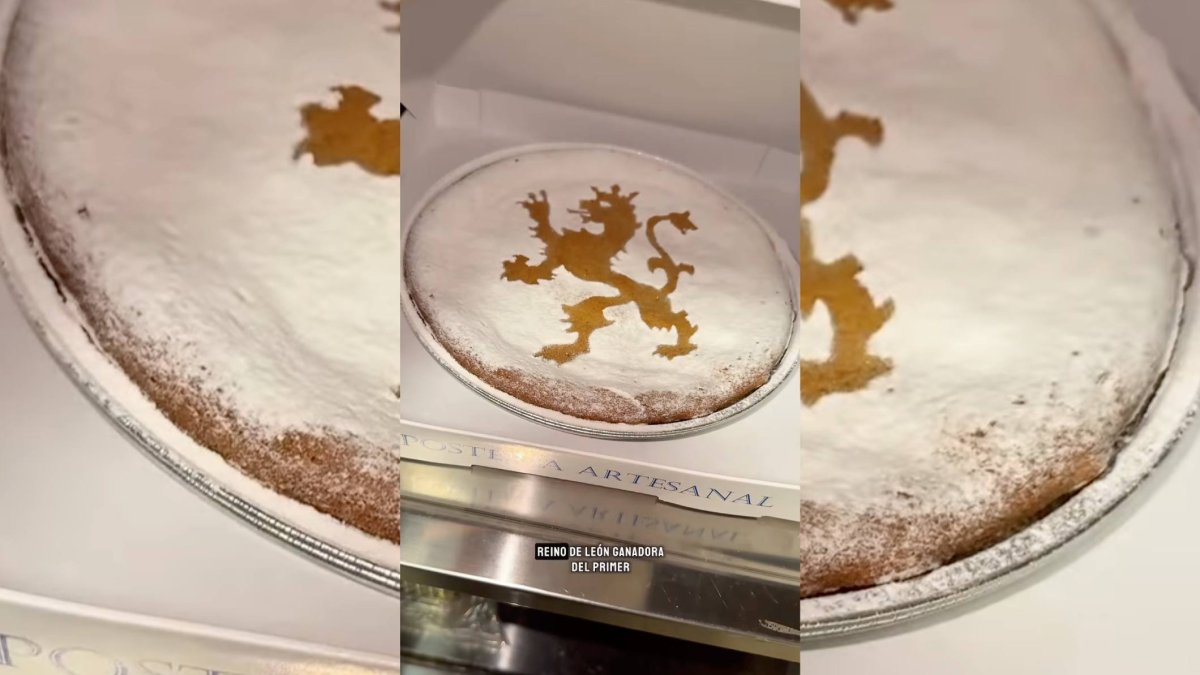 La emblemática Tarta del Reino de León, decorada con el histórico león rampante sobre azúcar glas, elaborada de forma artesanal por las monjas del Monasterio de las Concepcionistas Franciscanas.