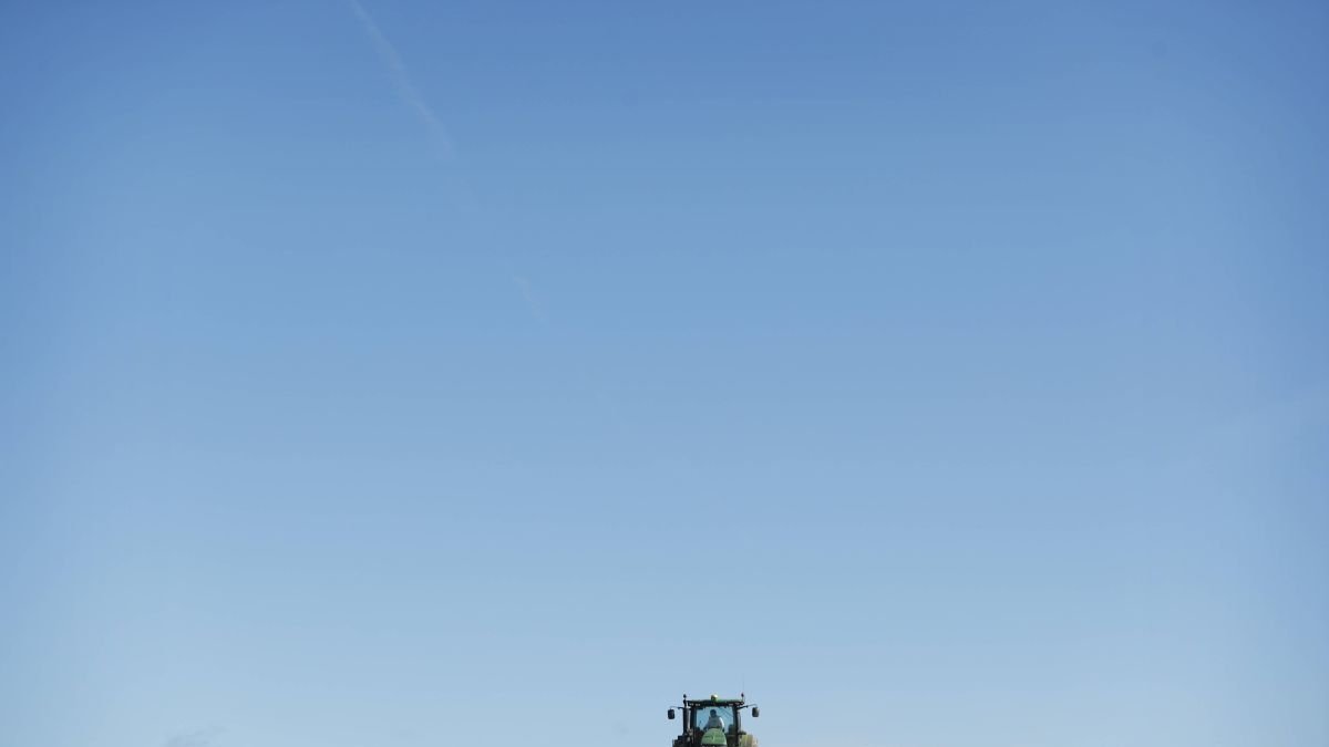 Un tractor reliza labores de campo en un rincón de la provincia.