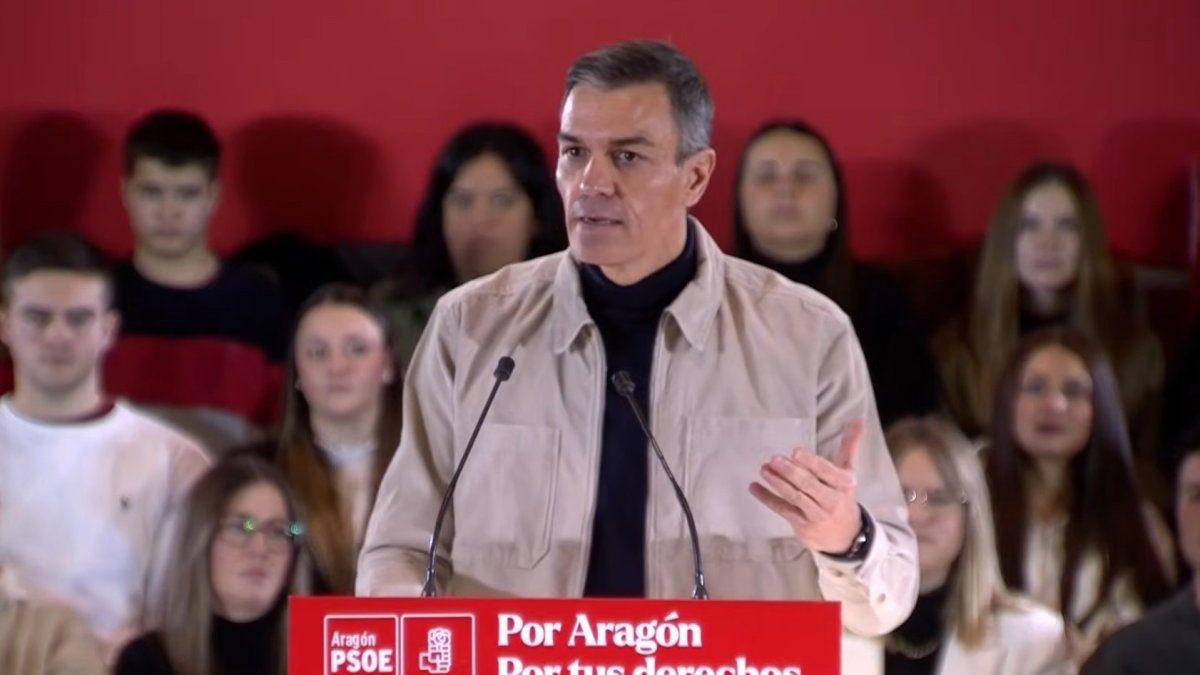 El presidente del Gobierno, Pedro Sánchez, en un acto de campaña del PSOE en Huesca.