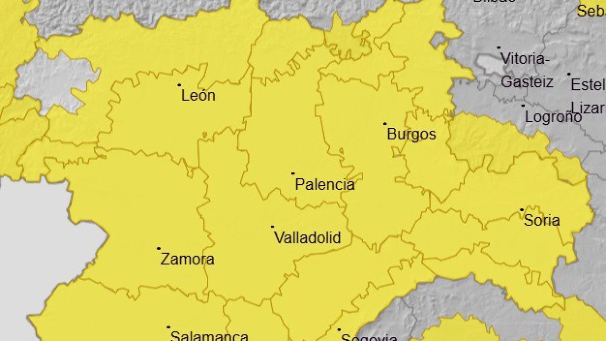 Imagen de los avisos previstos en Castilla y León para el jueves, 5 de febrero de 2026.