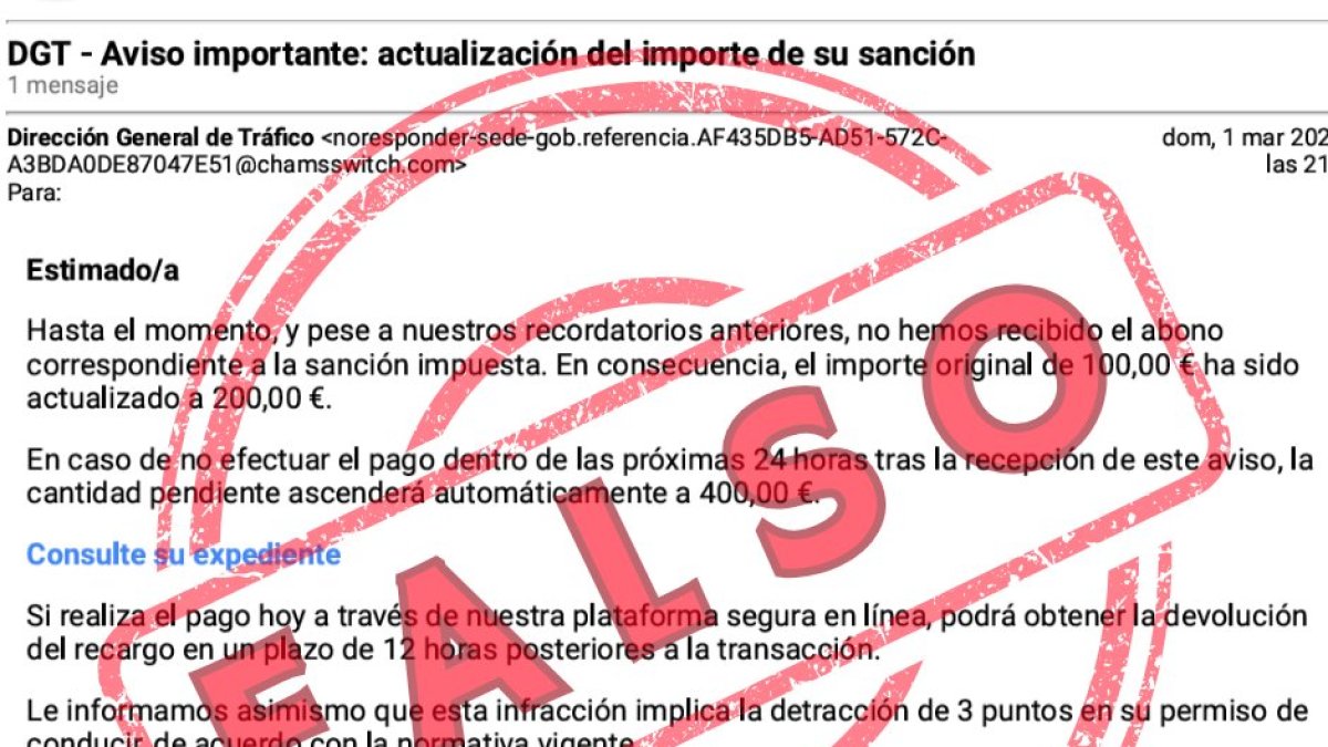 Alerta por un intento de estafa que suplanta la identidad a la DGT.