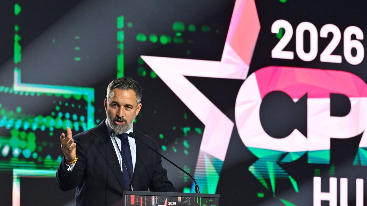 Abascal en una convención de partidos en Budapest, este sábado.