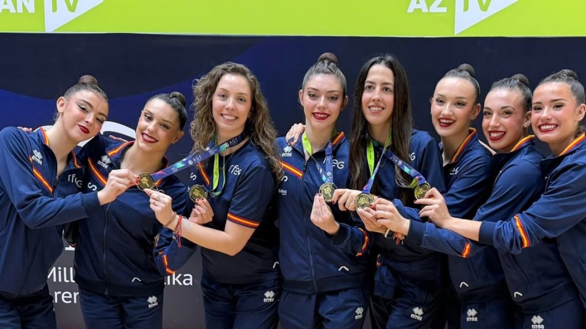 Componentes del equipo español de gimnasia rítmica que compitió en Bakú.