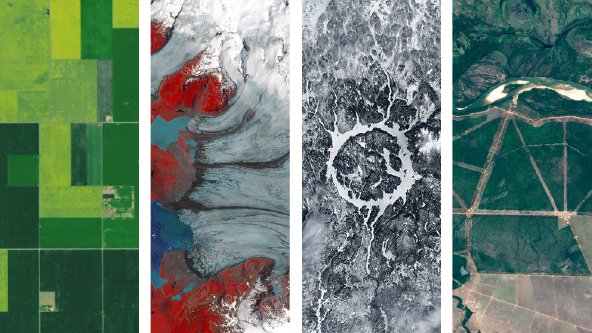 León escrito con fotos de paisajes capturados por Landsat.