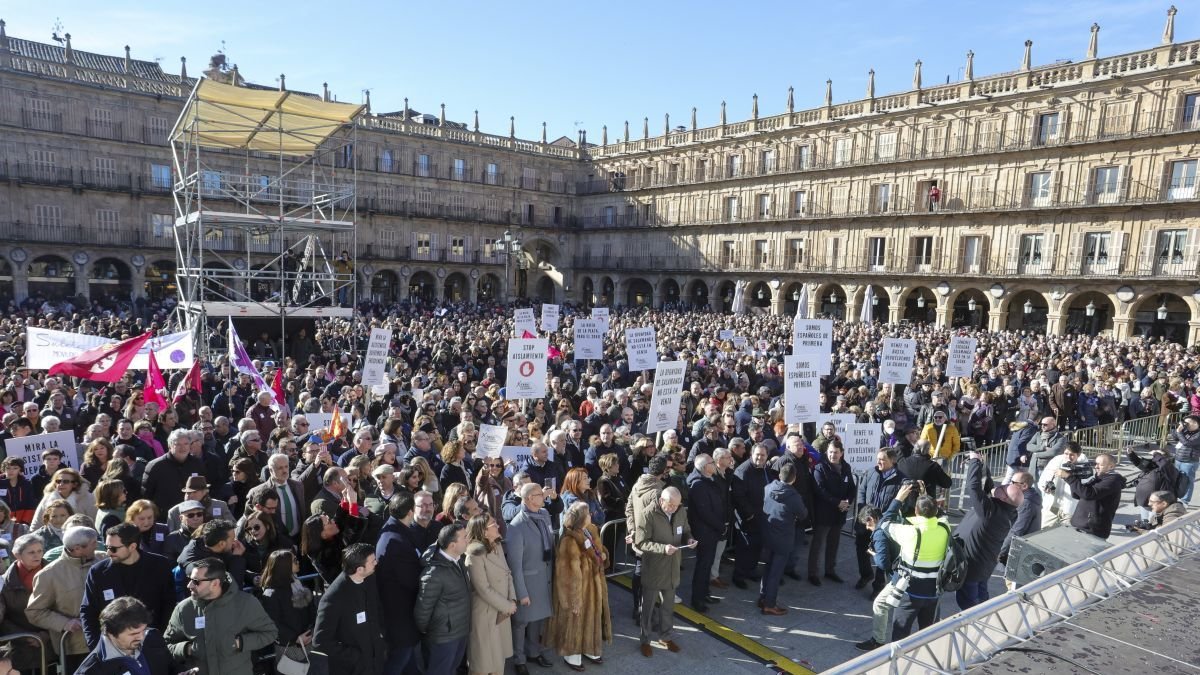 Enero de 2024, la cita precedente en la protesta de la plaza Mayor de Salamanca.