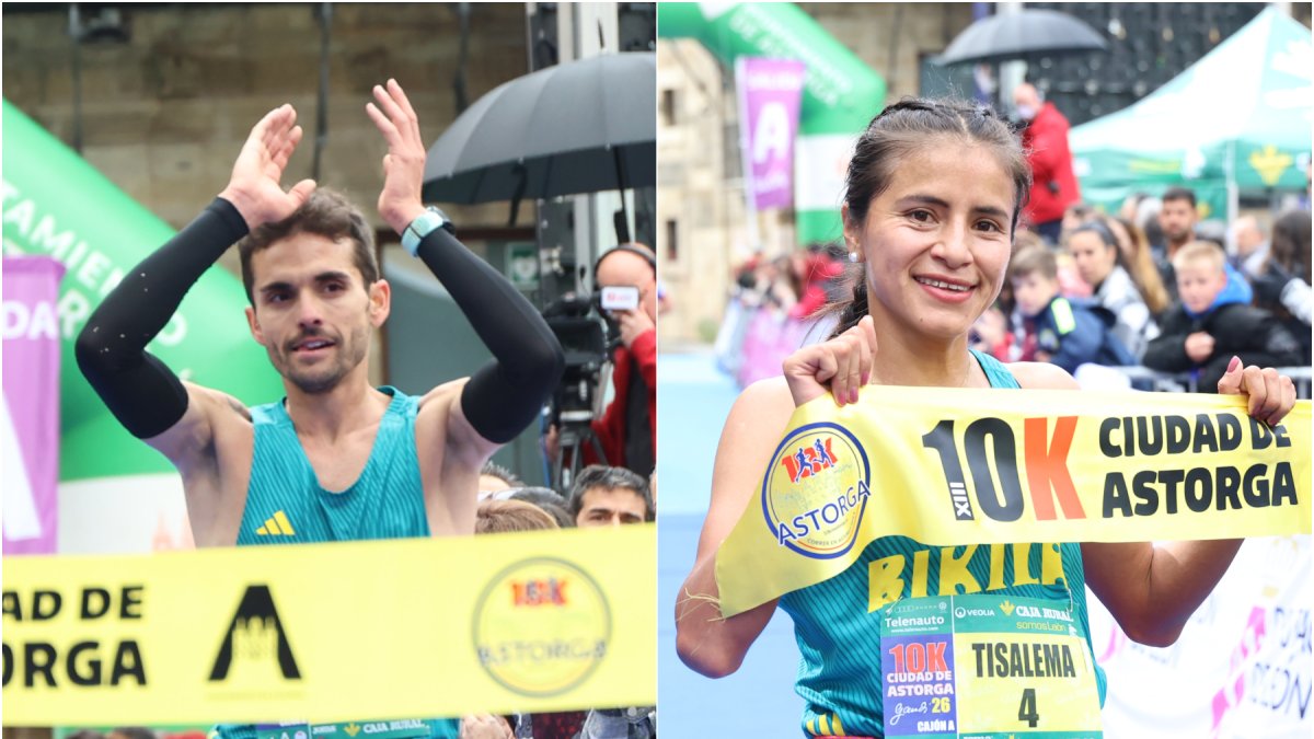 Raúl Celada y Kathy Tisalema, los dos ganadores de la 10k de Astorga.