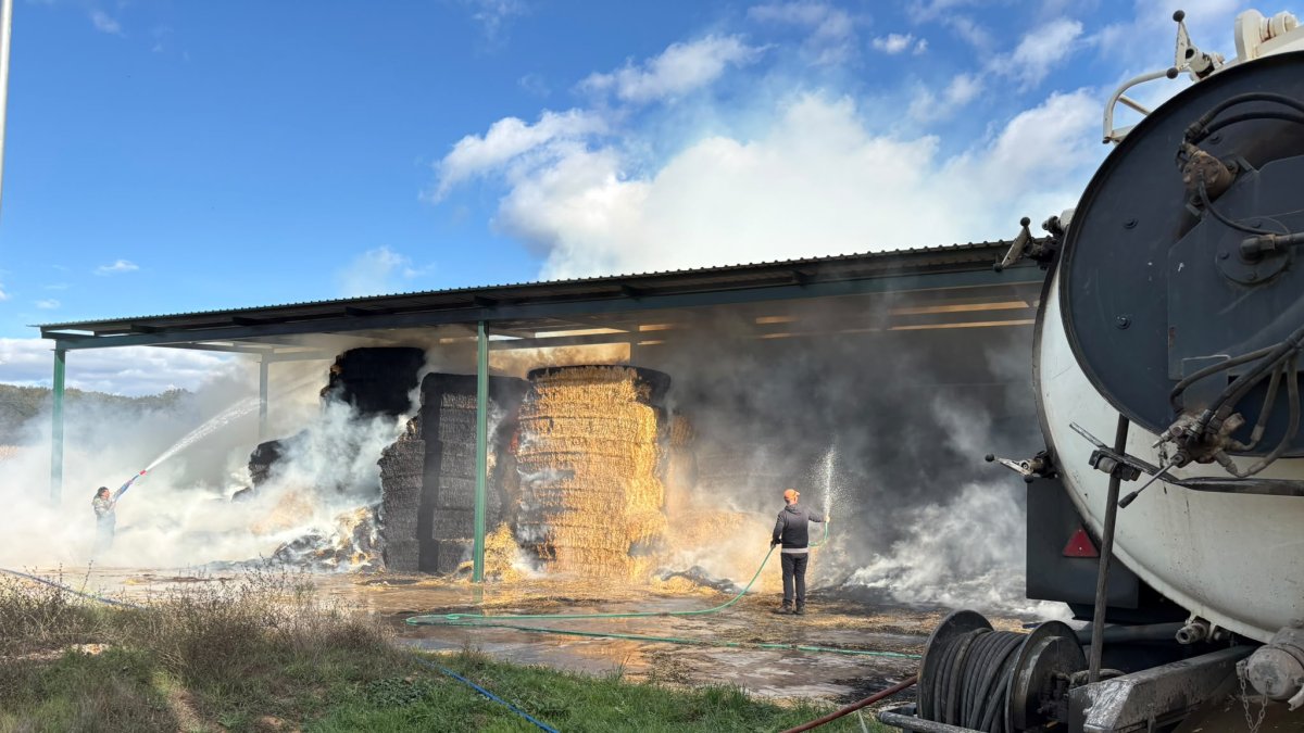 Un incendio calcina el almacén de paja de una nave avícola en Villanueva de Carrizo