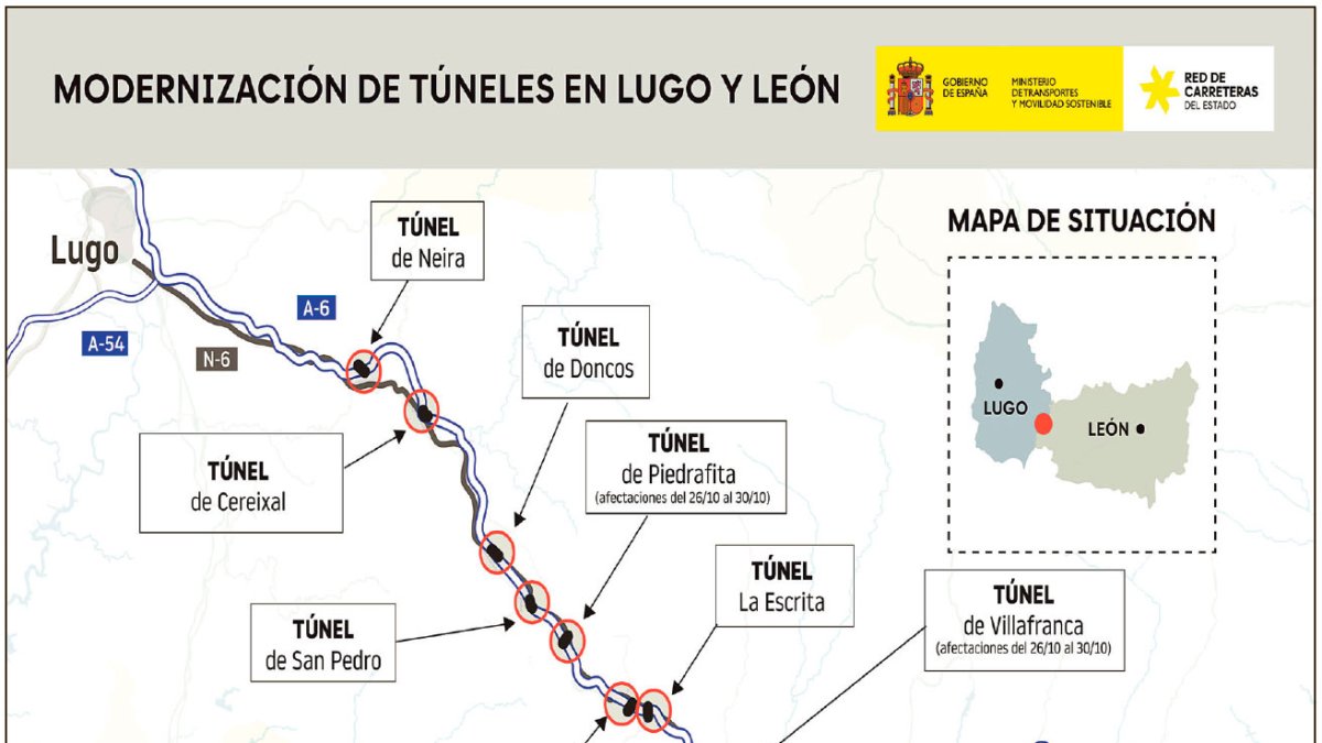 La revisión de la ventilación de tres túneles vuelve a cortar la A-6